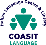 CO.AS.IT. Language logo with teal figures and text